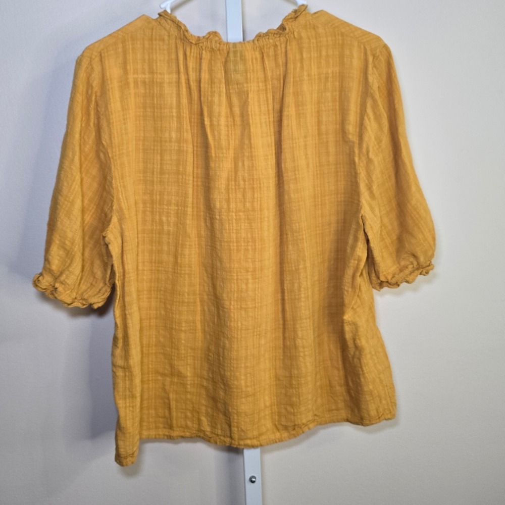 Universal Thread Mustard Yellow Ruffle Neck Puff Sleeve Blouse XL Mustard Gold - Picture 4 of 4